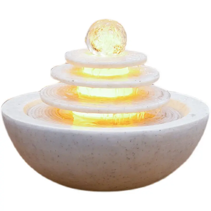 flowing water ornament, circulating water, modern light luxury living room, rockery fountain