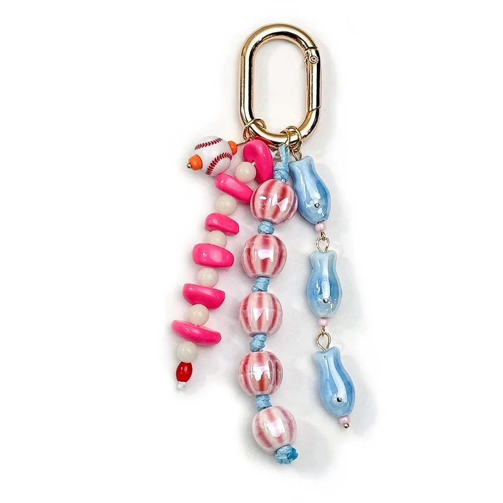 Minimalist Ceramics Bag Charm Pastoral Style Watermelon Beaded Fish Keychain Bag Pendant Beads Pendant Keychain Women