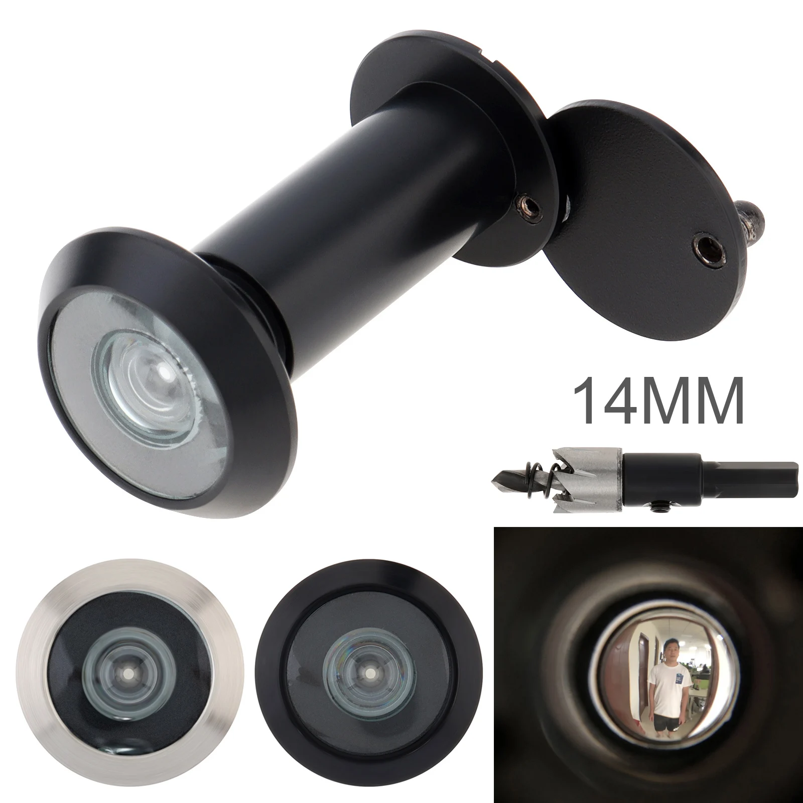 180 Degree Door Viewer Security Peek Peep Holes for 1.33inch to 2.3inch Door with Rotating Privacy Cover 14mm Drill Bits