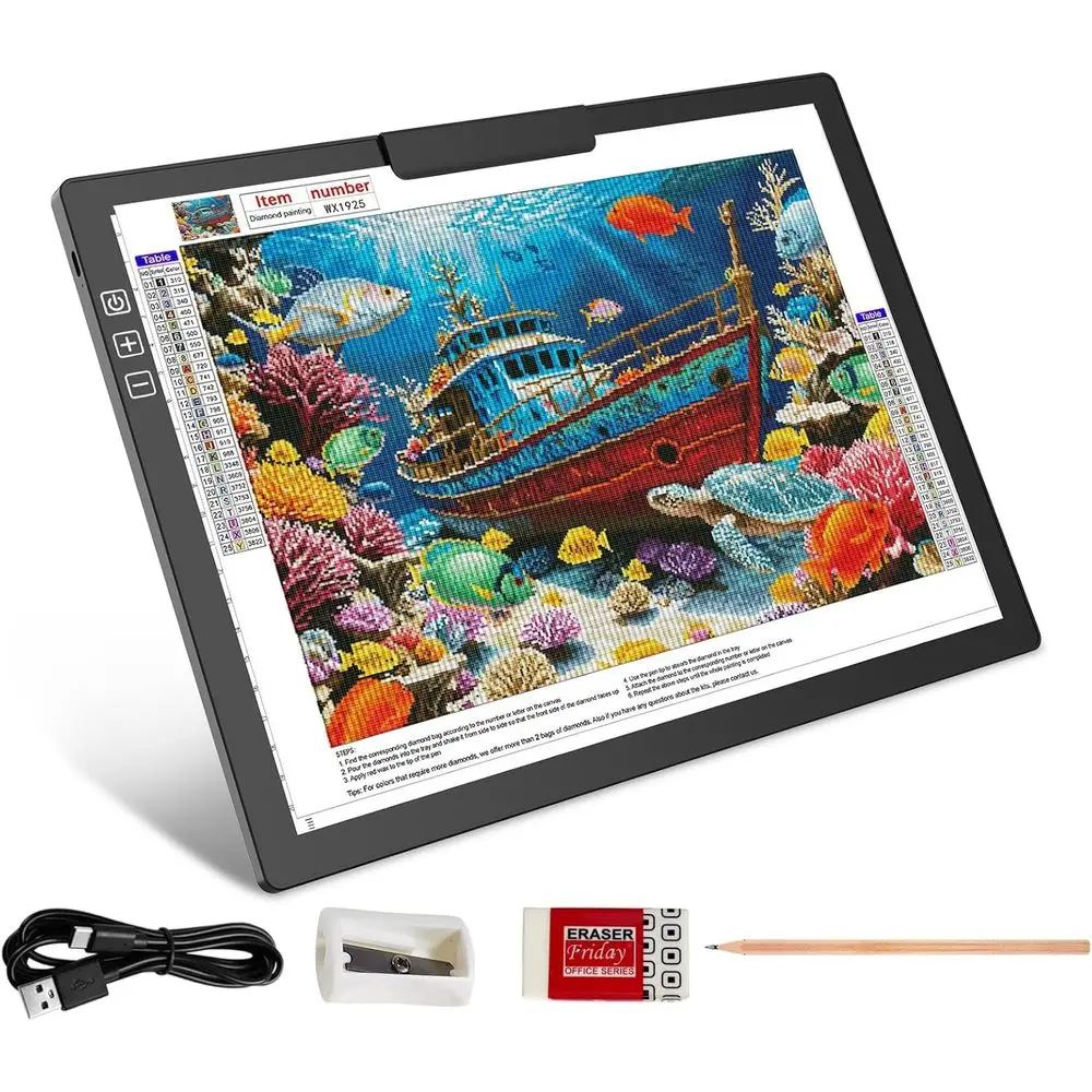 

Rechargeable A4 Light Pad, Battery Powered Light Board with Top Clip＆Stand, SteplDimmable＆6-Level BrightnAdjustable, WirelLED Tr