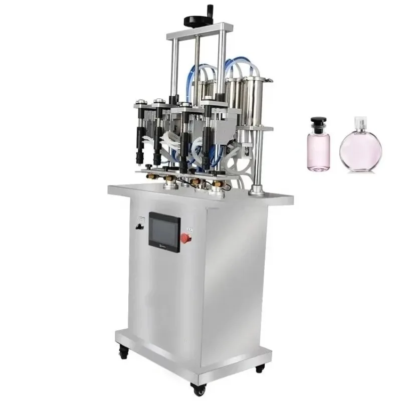 Semi-Automatic Four Heads Fragrance Filling Machine, Piston Servo Motor Vacuum Filler for Perfume & Liquid Oils