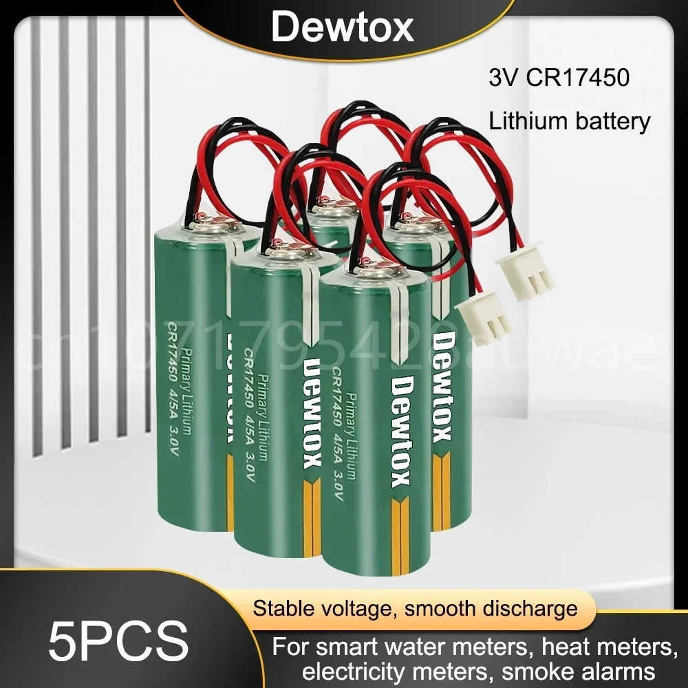 5PCS CR17450 lithium manganese column Battery 3V disposable capacity 2300mAh lithium Battery With White plug