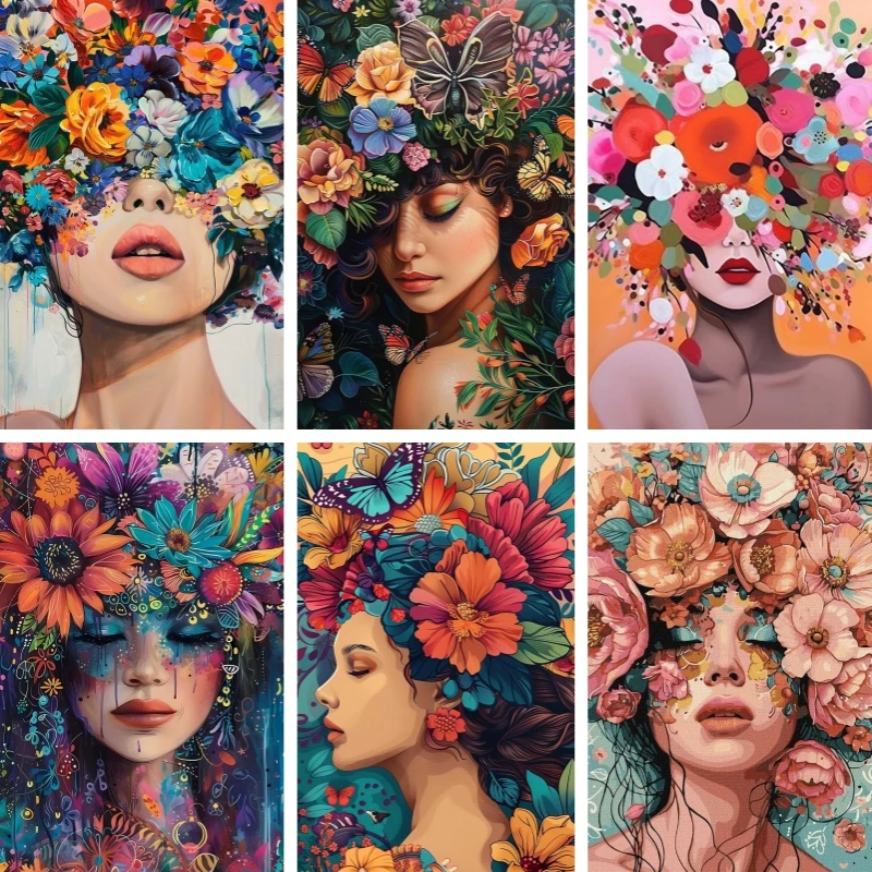 5D DIY Diamond Painting Colourful Flower Female Portrait Wall Art Mosaic Embroidery New Arrival Abstract Flower Crown Art Gift