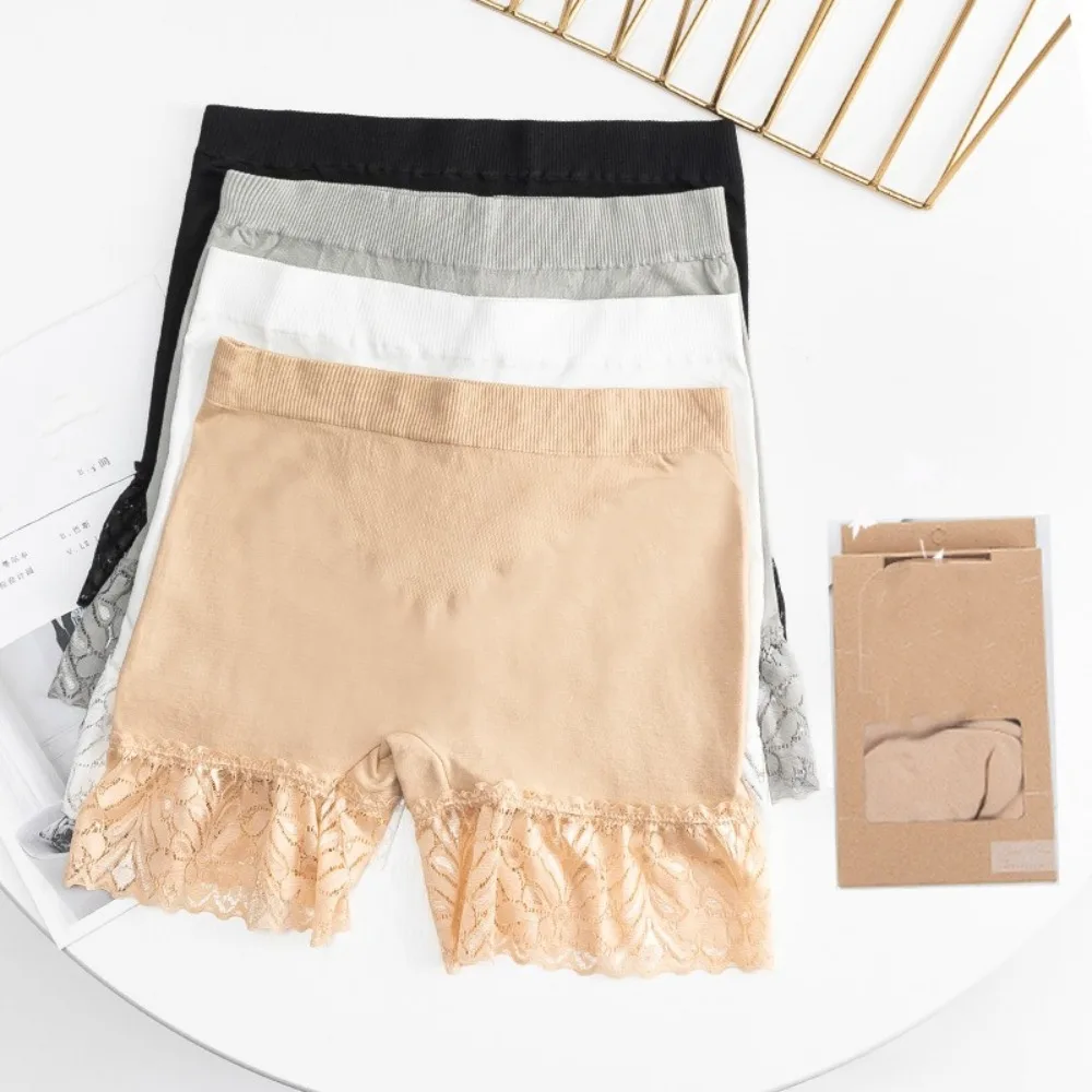 

Lace Ruffled Safety Short Pants Summer Cotton Crotch Women Anti-Glare Briefs Underwear High Waist Stretch Shorts For Woman