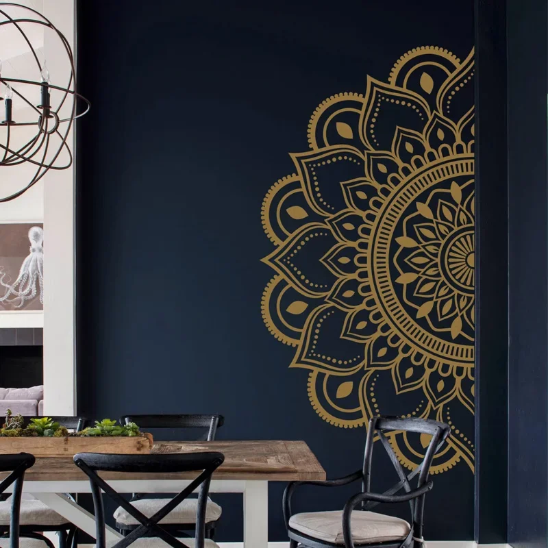 Mandala w pół naklejce ściennej, naklejka ścienna, dekoracja, Boho, Hippie, Zen, Indian, zdejmowana naklejka winylowa do medytacji, jogi Q026