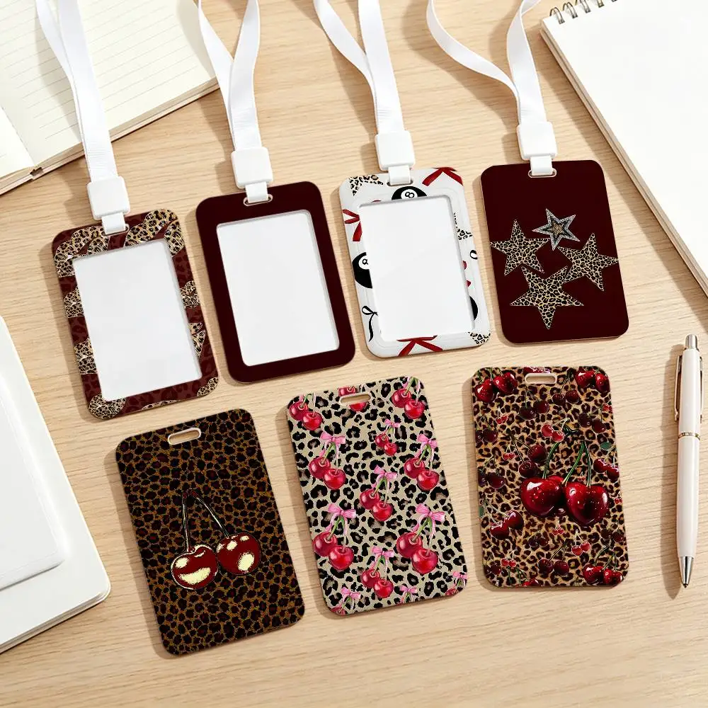 Leopard Print Cherry Star NFC Contactless Sliding Card Sleeve For Student Cards, Bus Cards, ID Cards, And Work Permits