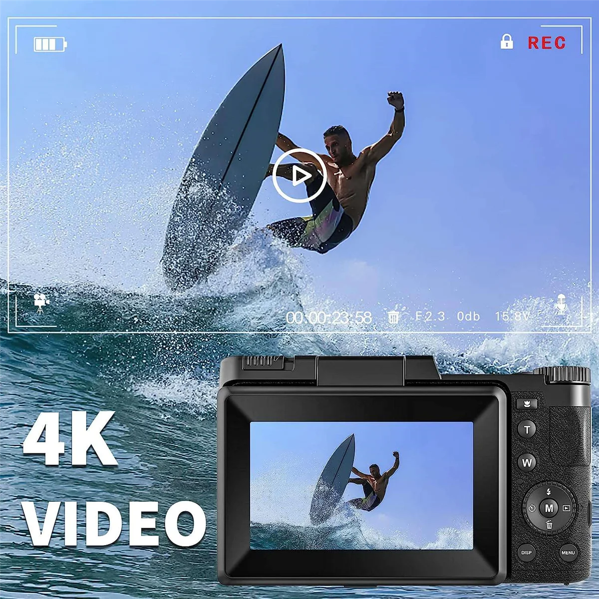 B49C4K Digital Camera for Photography,Autofocus 48MP Vlogging Camera with 16X Digital Zoom, 180°Flip Screen Video Camera