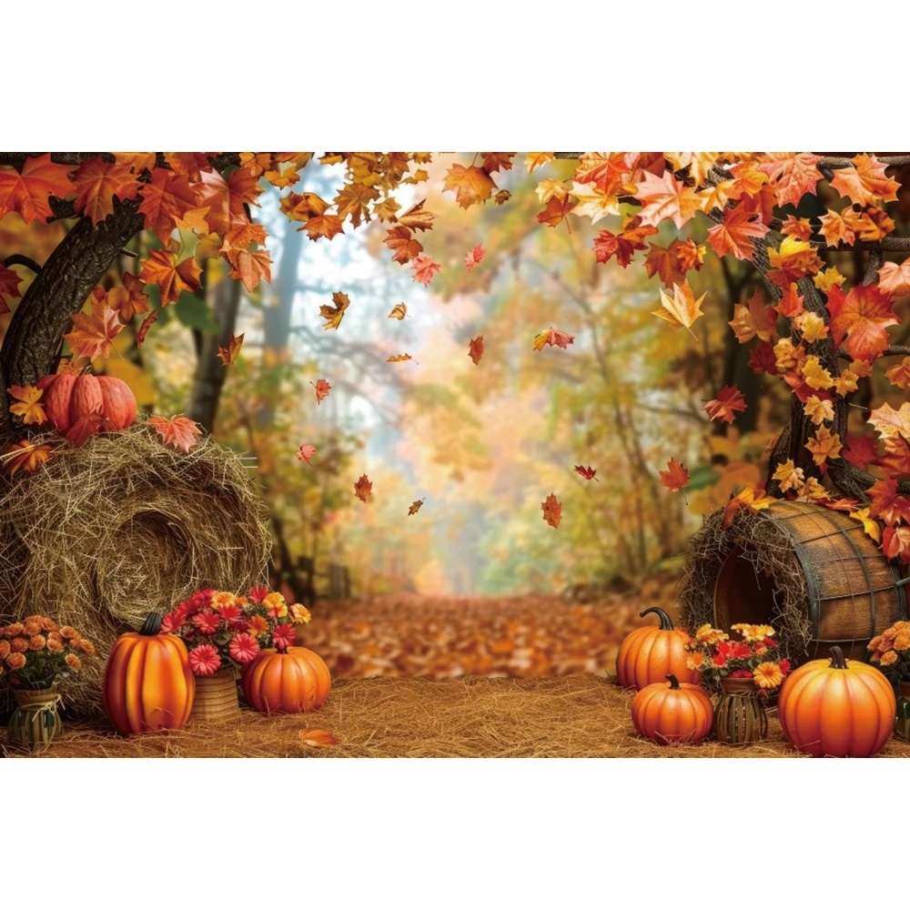 Autumn Forest Backdrop Fall Farm Barn Pumpkin Thanksgiving Harvest Season Maple Truck Baby Portrait Photography Background Decor