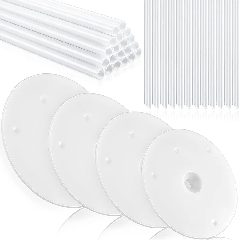 36 Pieces Plastic Cake Dowel Rods Set 20 Pieces White Cake Sticks Support Rod and 4 Pieces Cake Separator Plates