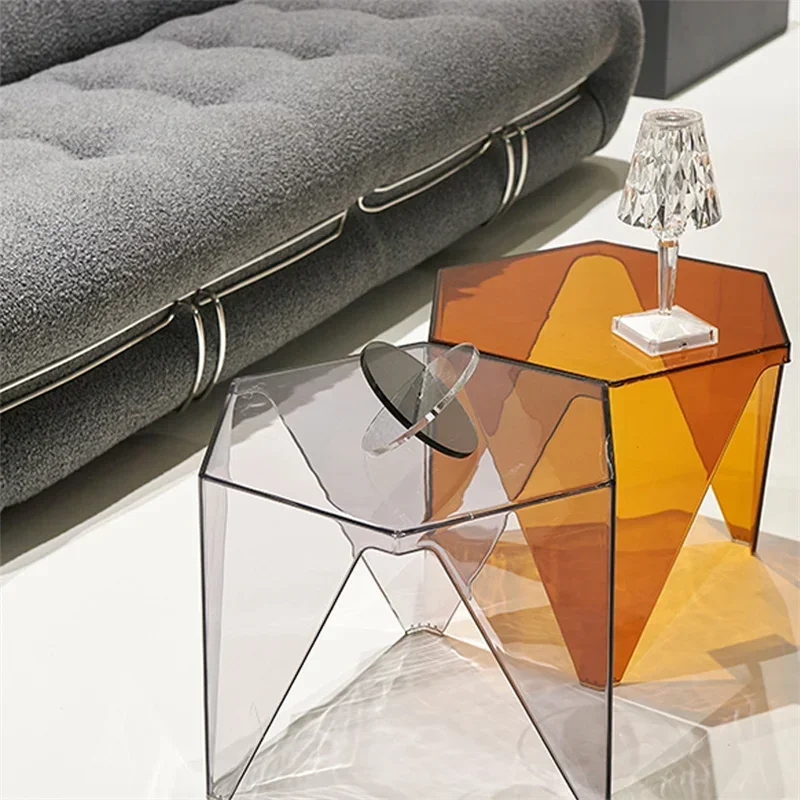 Nordic Household Transparent Acrylic Coffee Table Crystal Creative Living Room Side Table Simple Balcony Hexagonal Table