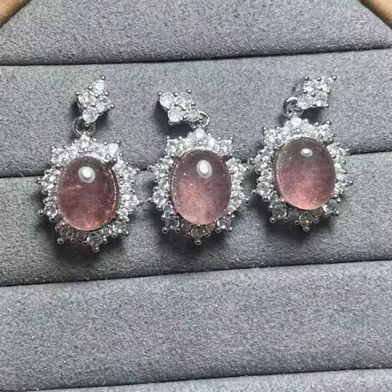 

5pendants natural 8*10mm strawberry quartz white copper pendant charms wholesale