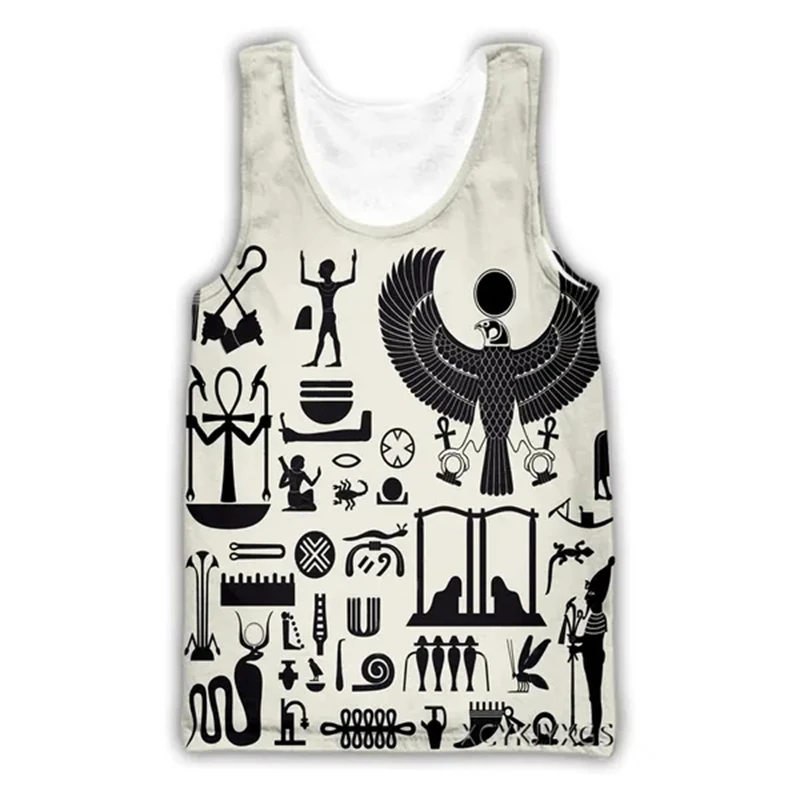 Ancient Egyptian Text 3D Printed Tank Top Men Summer Casual Sleeveless Vest Trend Personality Cool Sport Fitness Tees Top Male