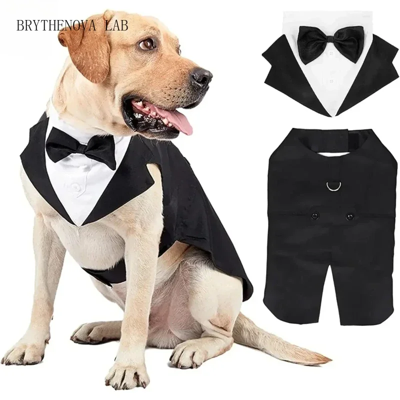 Cotton Large Dog Costume Detachable Two Pieces Dog Wedding Costume Clothes Black Suit Dress Autumn Large Breeds Pet Products