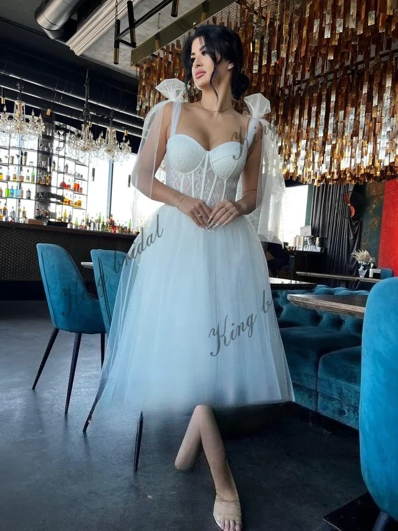 Custom Made Lace Tulle Beach Short Wedding Dresses Ball Gown Bride Dress Simple White Wedding Dress Female 2026 Bride Gowns