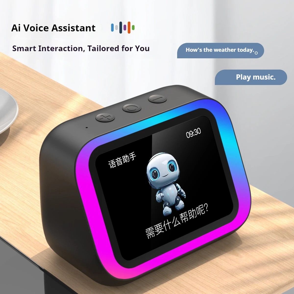TF26pro Ai Smart Mini Bluetooth Speaker Lcd Display Rgb Light Hifi Sound Quality Ai Voice Assistant Smart Clock For Home Desk