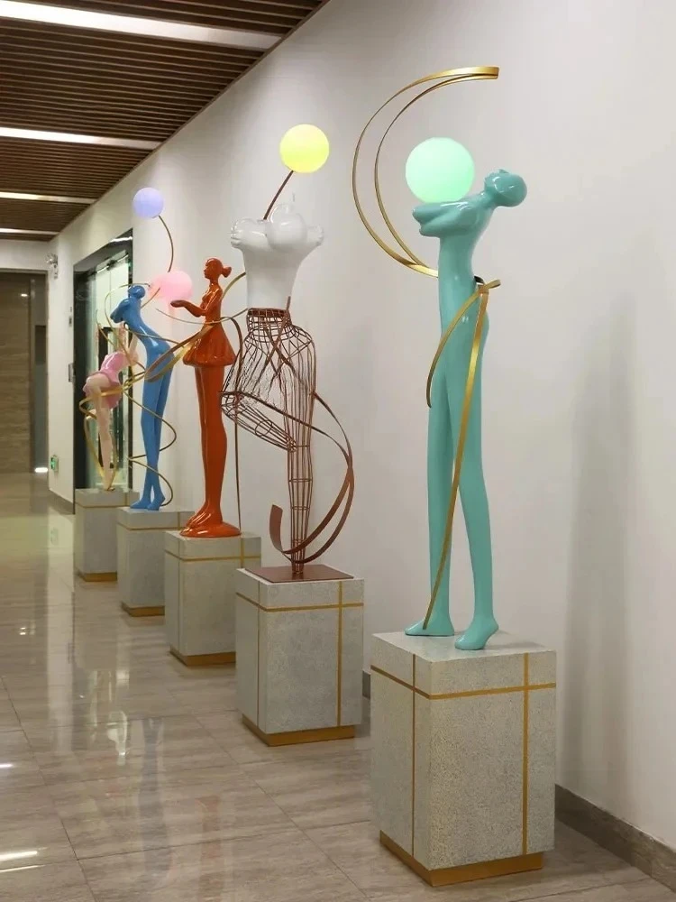 Living room abstract figure ornament hotel aisle luminous lamp decoration art floor sculpture