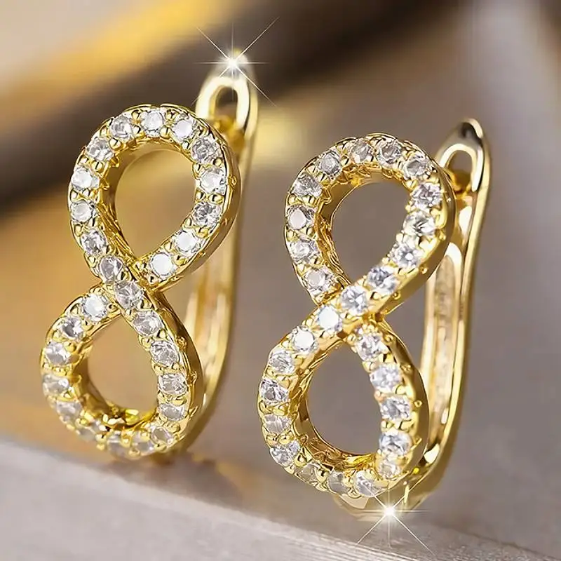 Huitan Luxuriöse Acht-förmige Damen-Creolen mit Glitzernden Zirkonia, Trendiger Schmuck für Hochzeit und Verlobung, Charmantes Damen-Accessoire