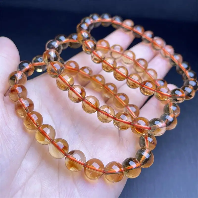 

9MM Natural Citrine Bracelet Homme Elastic High Quality Energy Healing Jewelry Women For Boyfriend Gift