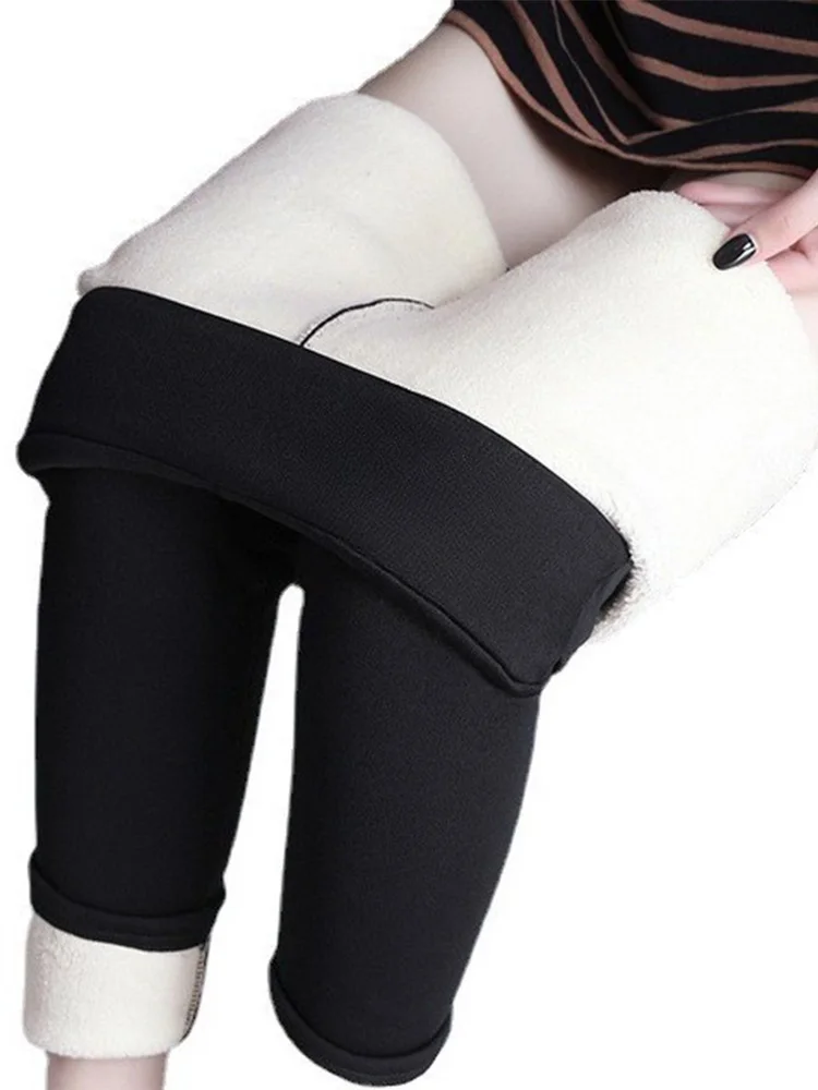 Women Winter Leggings High Waist Thick Wool Pants Warm Velvet Thick Thermal Pants Fleece Legging Pocket Leggings