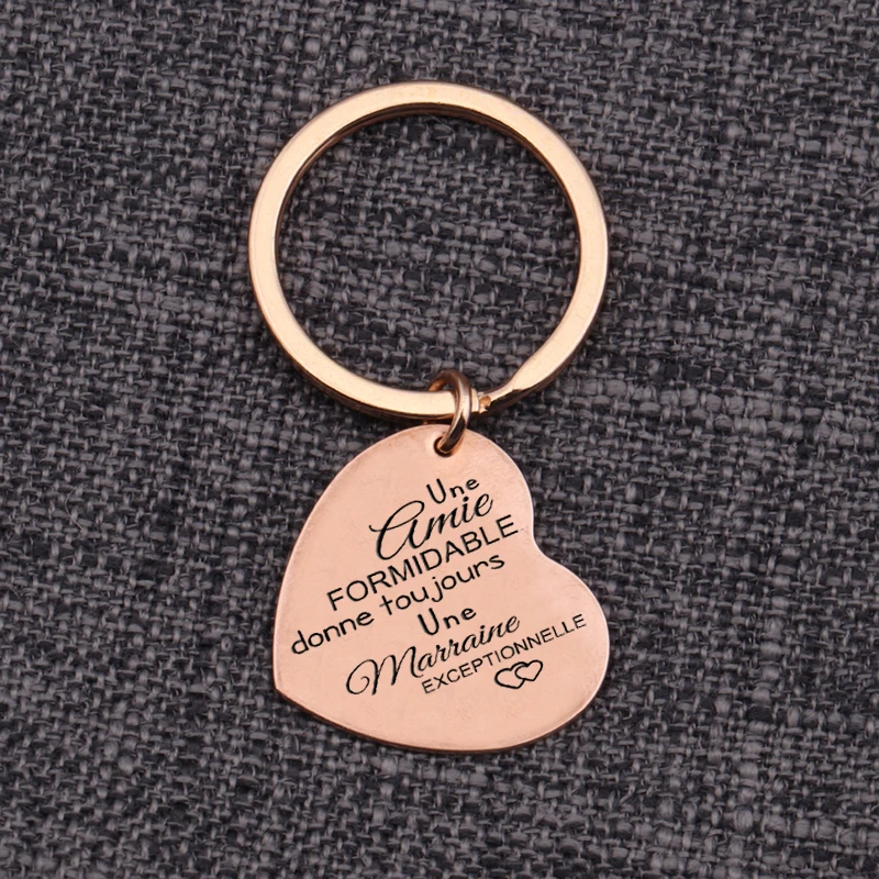 Fashion Heart Keychain Mother's Day Gift Keyring for Godmother: Une Amie FORMIDABLE donne toujours Une Marraine EXCEPTIONNELLE