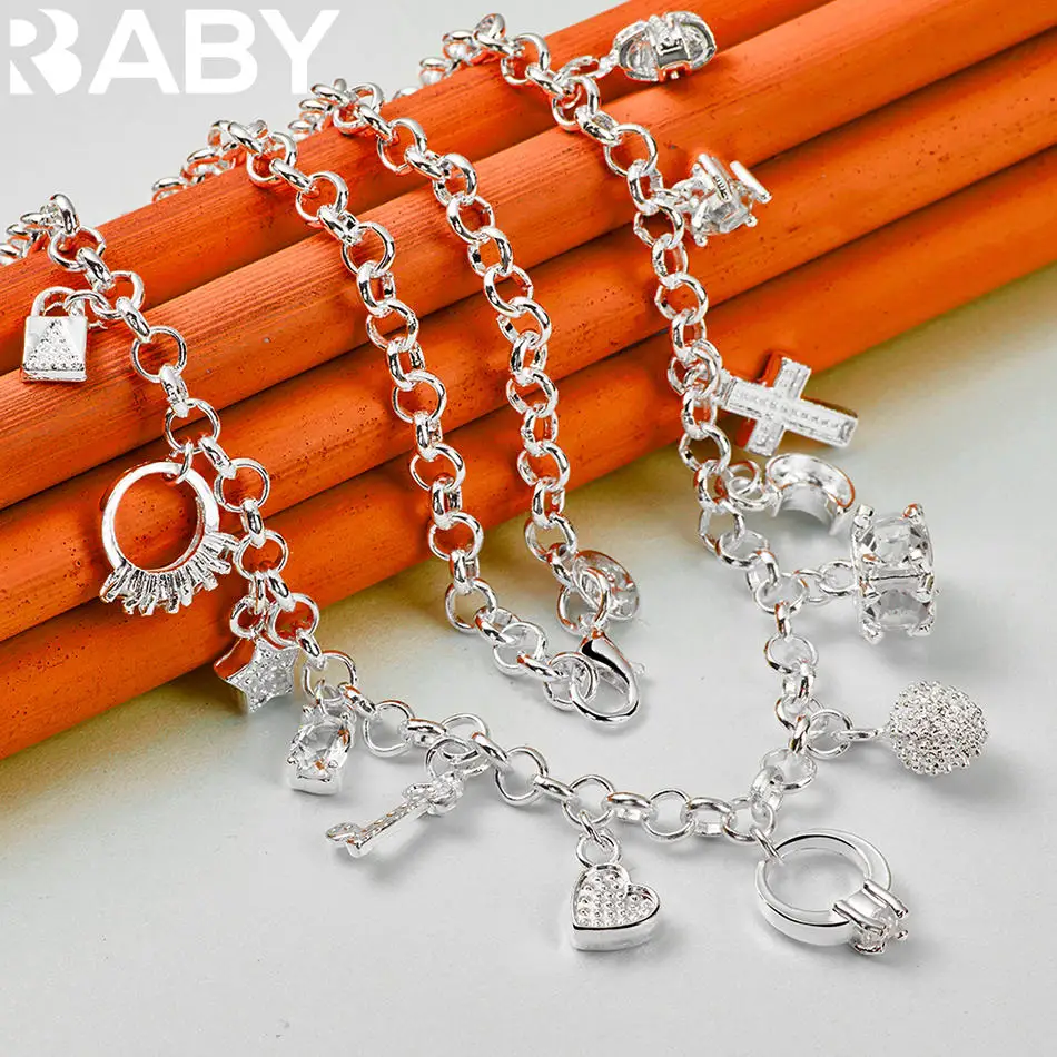 URBABY 925 فضة 45 سنتيمتر مختلف المعلقات قلادة للنساء سحر الاتجاه هدايا عيد ميلاد موضة الحفلات