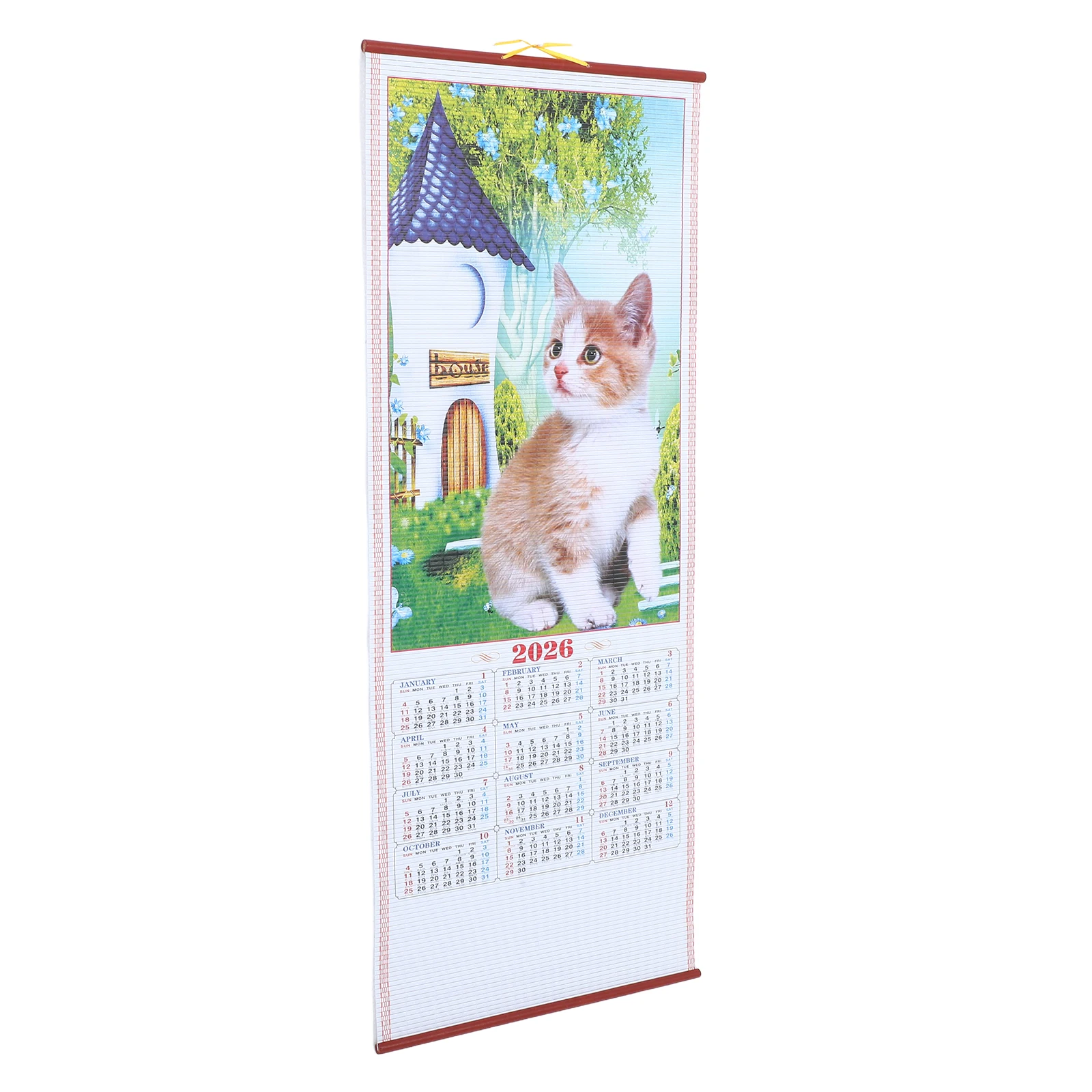 

2026 Horse Year Wall Scroll Calendar Beautiful Office Decor Chinese New Year Decorations Lunar Wall Calendar Faux Rattan Hanging