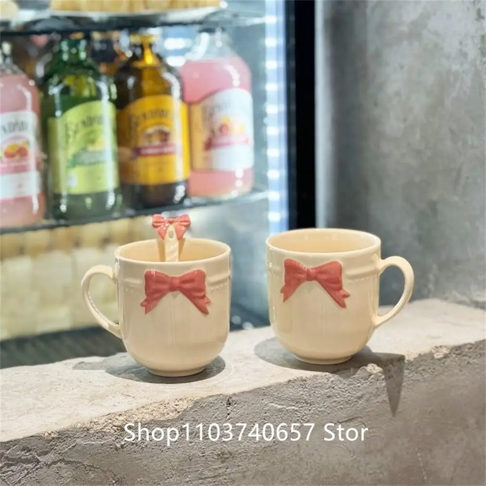 Girl\'s Heart 3D Bow Ceramic Mug Creative Coffee Cup Girl\'s Gift Handheld Exquisite Gift
