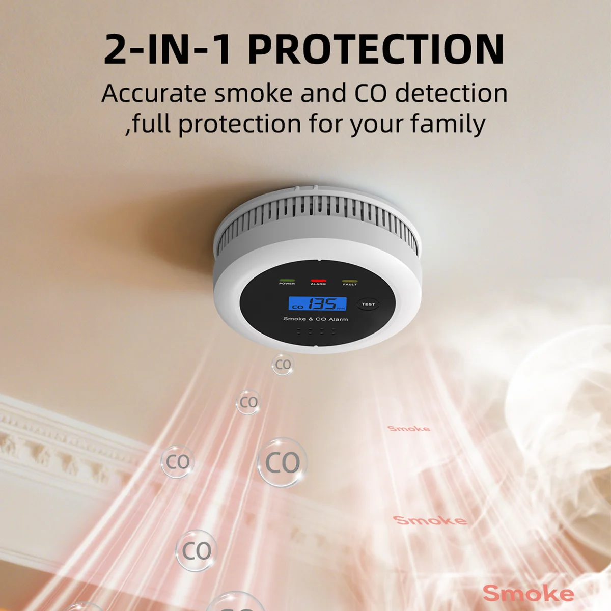 

CHZHVAN 2 in 1 Smoke Detector Carbon Monoxide Detector,Smoke Alarm with Display 85dB Alarm Fire Alarm for Kitchen,House