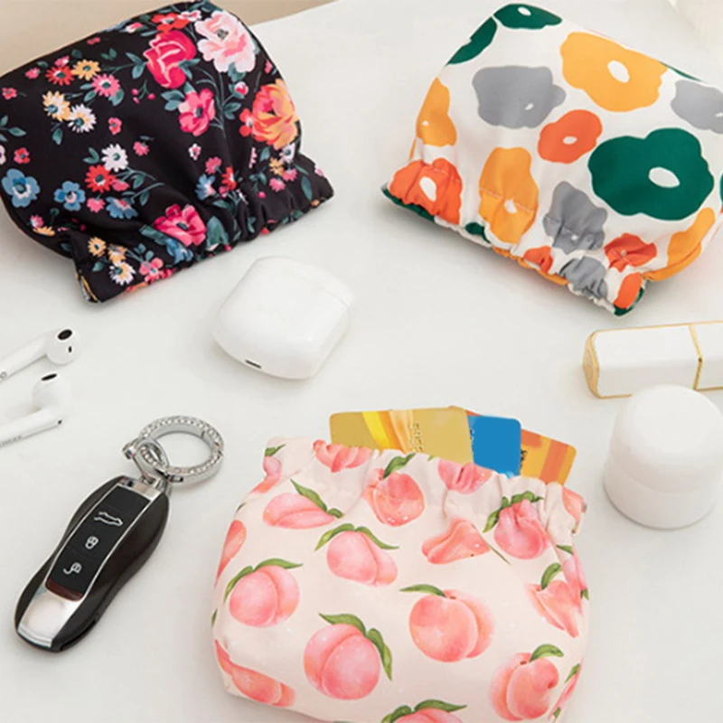 Bolsa de cosméticos con bolsillo Floral, bolsa elástica de tela Oxford con cierre automático, monedero para maquillaje, lápiz labial, auriculares, organizador de joyas