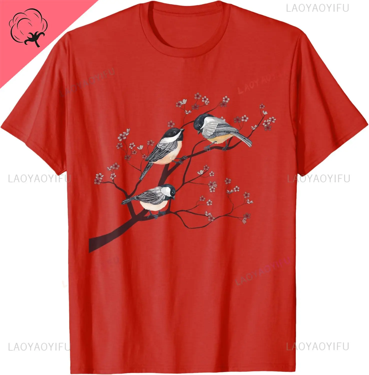 Bird Watching Nature Animal Vintage Blossom Chickadee T-Shirt Sweatshirts for Women Harajuku Couple  Ropa De Mujer