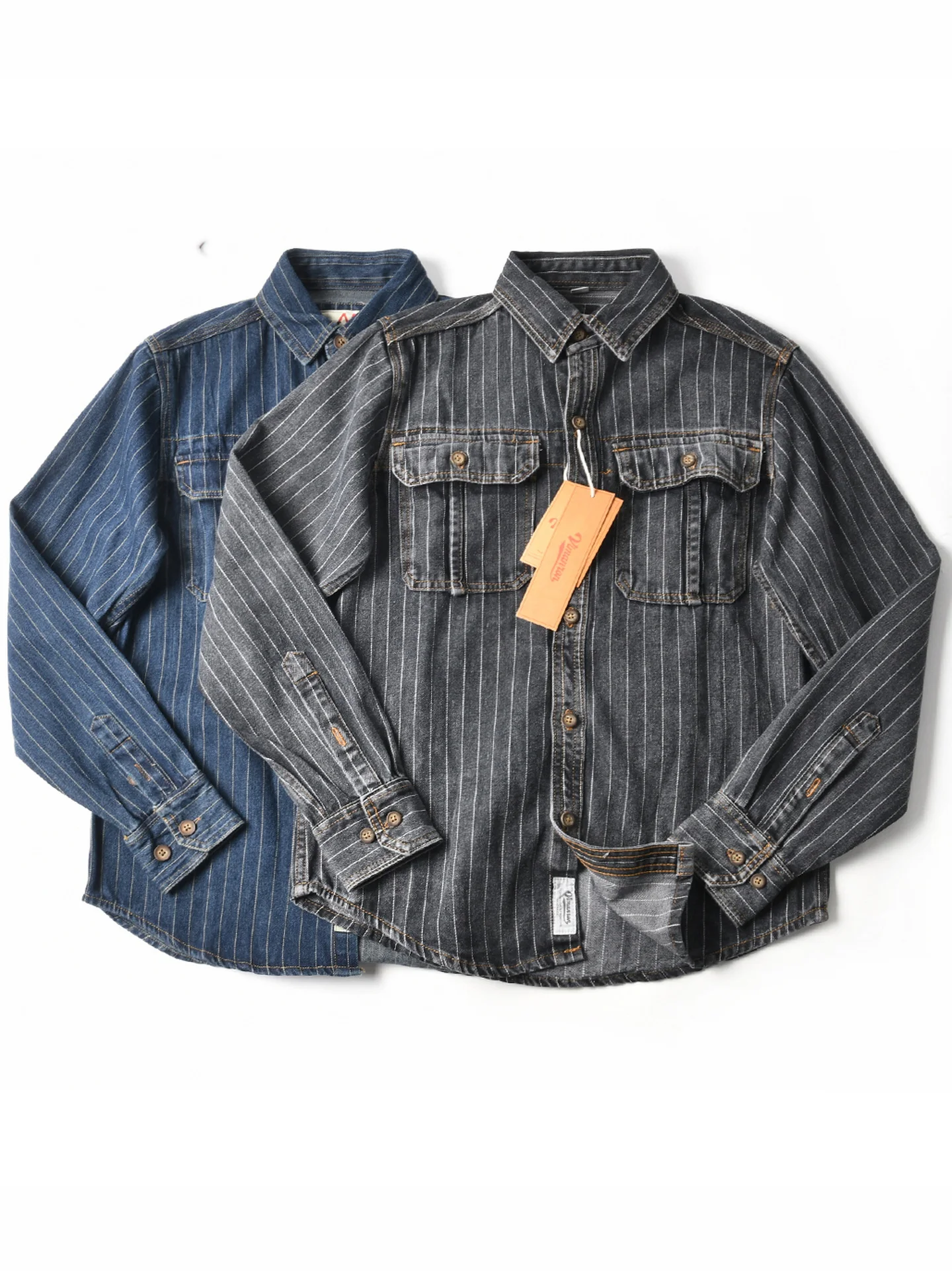 Washed Pure Cotton Long Sleeve Casual Shirt American Style Loose Fit Denim Men's Autumn Workwear Jacket Fashion Urban Streetwear