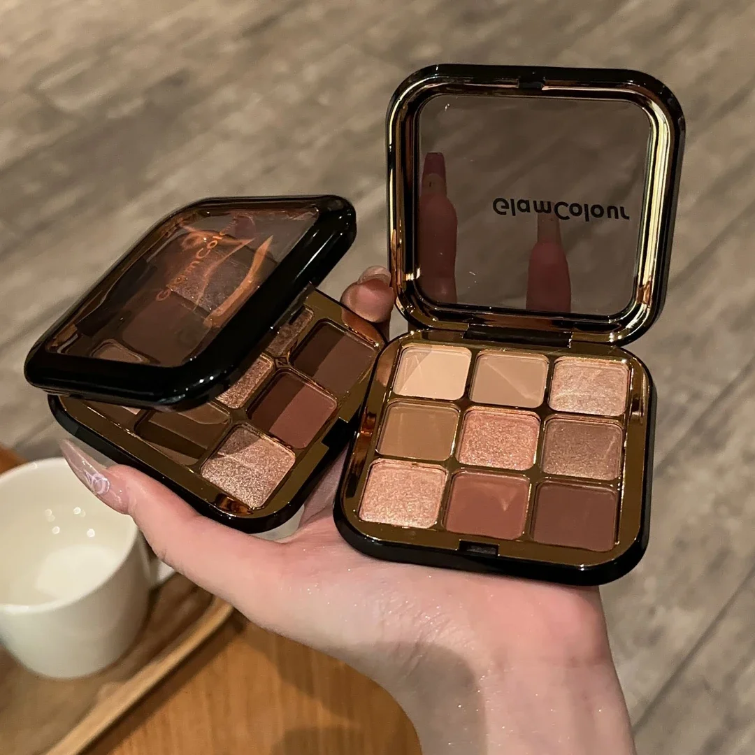 GlamColour Paleta de sombras de 9 cores, tudo em um, multiuso, fosco e brilhante, sombra de longa duração, tons terrosos, maquiagem