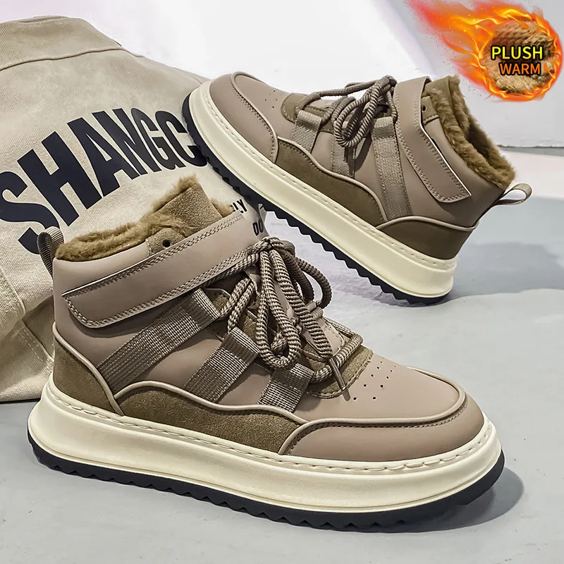 

2025 New Men's Winter Snow Boots Non-Slip High Top Green Casual Shoes Wear-Resistant Warm Platform Trendy Sneakers