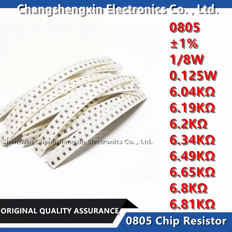 

100PCS 0805 SMT Chip Resistor Tolerance ±1% 1/8W 0.125W Resistance 6.04KΩ 6.19KΩ 6.2KΩ 6.34KΩ 6.49KΩ 6.65KΩ 6.8KΩ 6.81KΩ Ohms