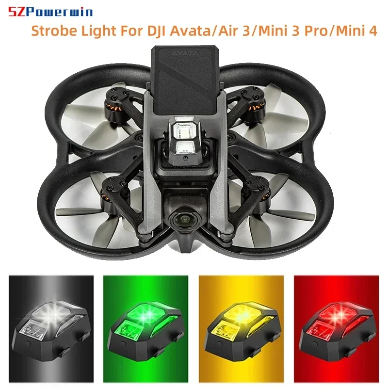 Powerwin Strobe Light For DJI Avata/Air 3/Mini 3 Pro/Mini 4 Drone Led Lights Night Flight Searchlight 4 Color Rechargeable Lamp