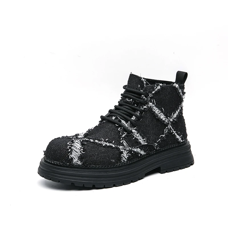 Hight Quality 2026S/A New Street Style Canvas Boots For Men's Black Hombre Teenagers Daily Dress Height Increasing Shoes Lager
