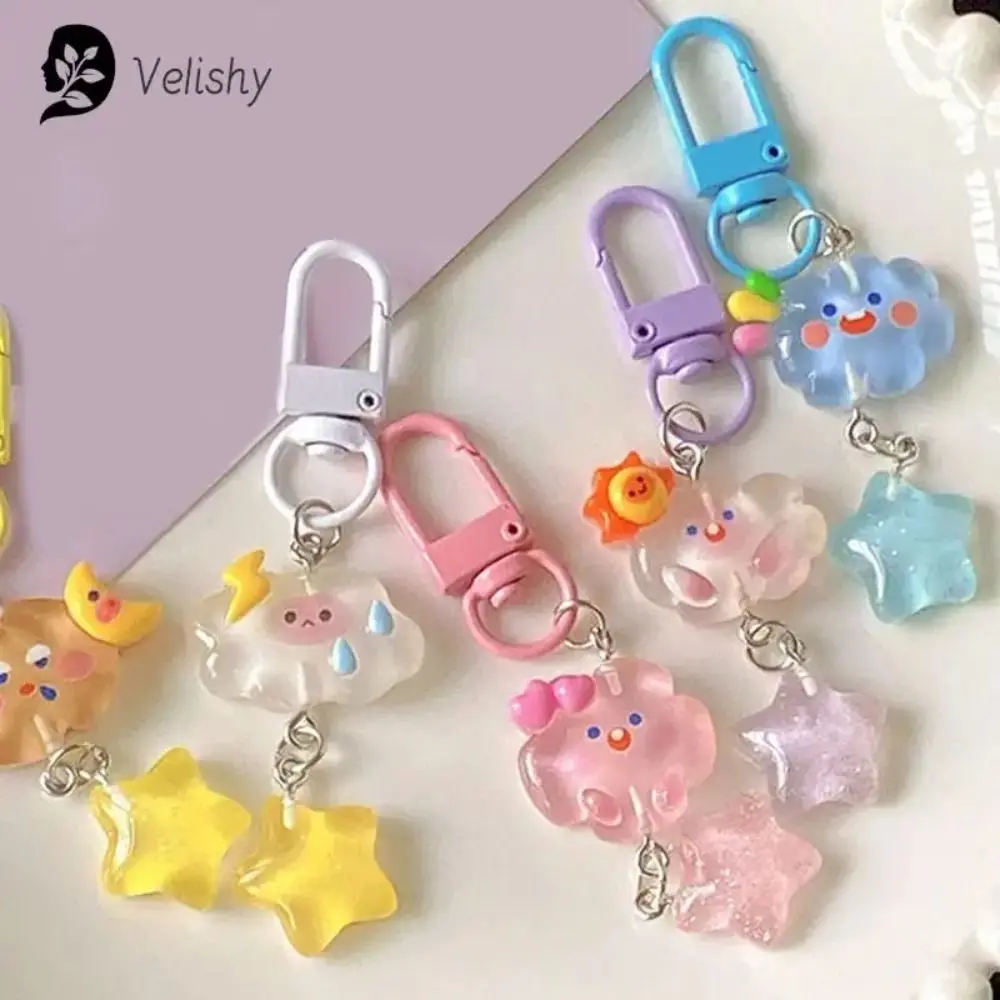 Fashion Resin Cloud Star Key Chain Cute Cartoon Key Chain Colorful Key Ring Backpacks Hanging Decorations Mobile Phone Decor