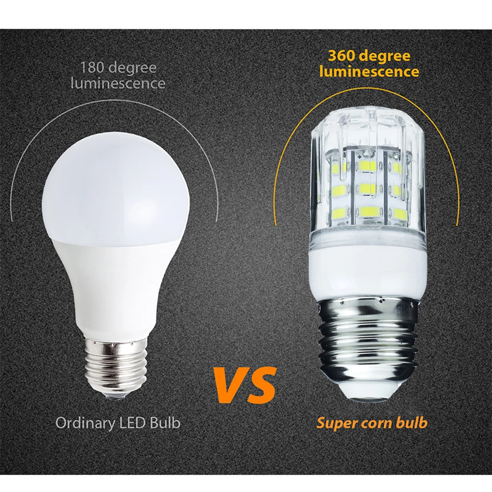 5W Led Corn Light Bulbs Clear PC Shell Replace Halogen 360° Lighting 12v B22 27LEDs 6000k 4000k 3000k Lights Decoration Shell E1