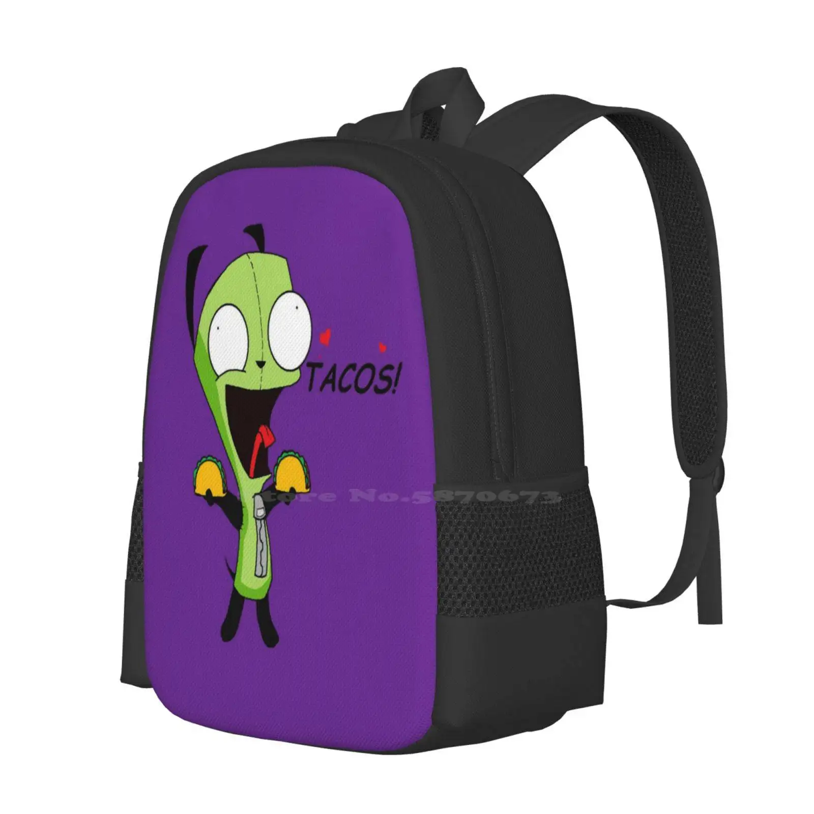 Gir Loves Tacos ( Invader Zim ) Hot Sale Backpack Fashion Bags Gir From Invader Zim Aliens Robots Cartoon The 90S 90S Baby Emo