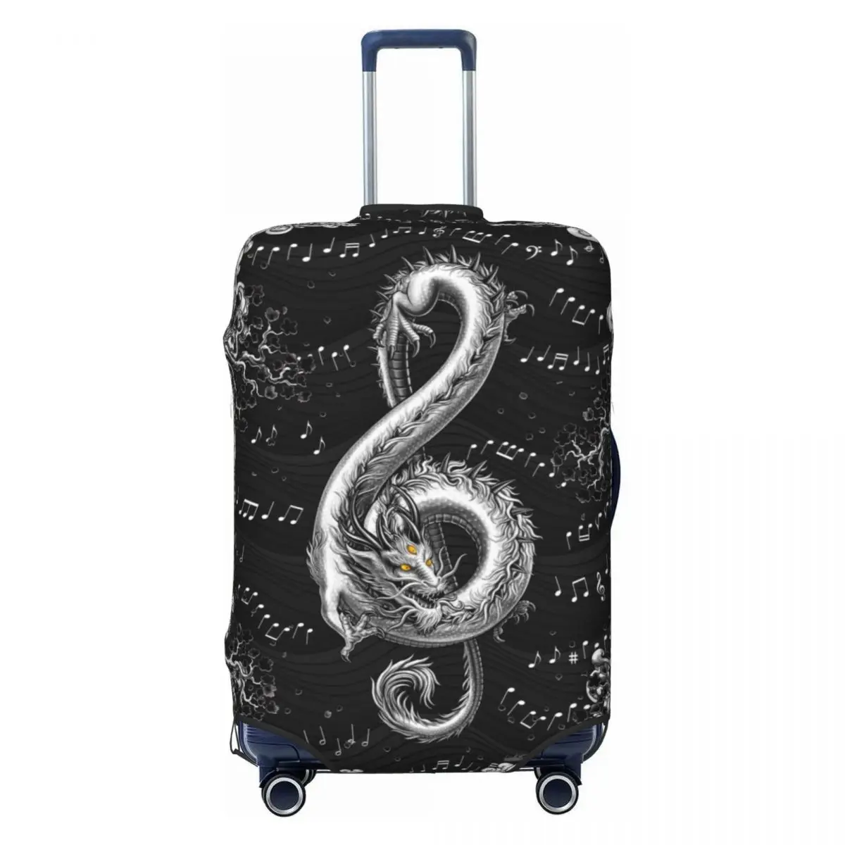 Custom Funny Treble Clef Music Dragon Luggage Cover Protector Elastic Travel Suitcase Covers