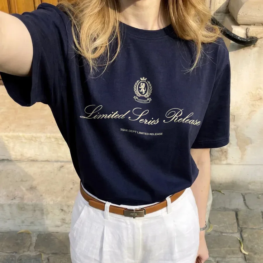 American Women Navy Blue Oversized Cotton T-Shirt 