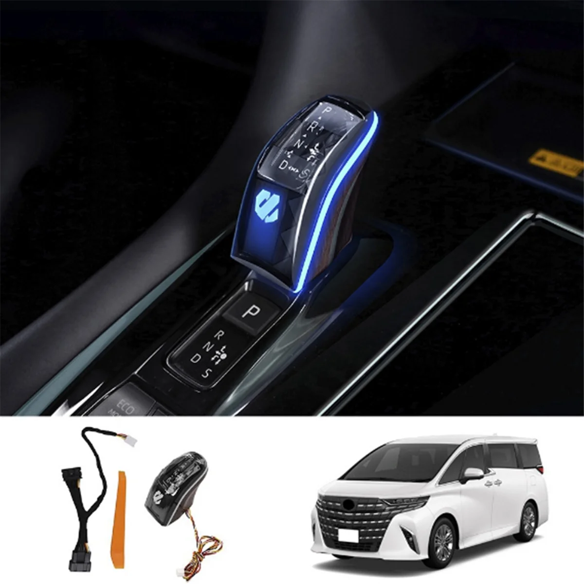 Car Crystal Gear Shift Knob Shift Handball Shifter Head with Ambient Light for Toyota ALPHARD 40 Series 2023+,A