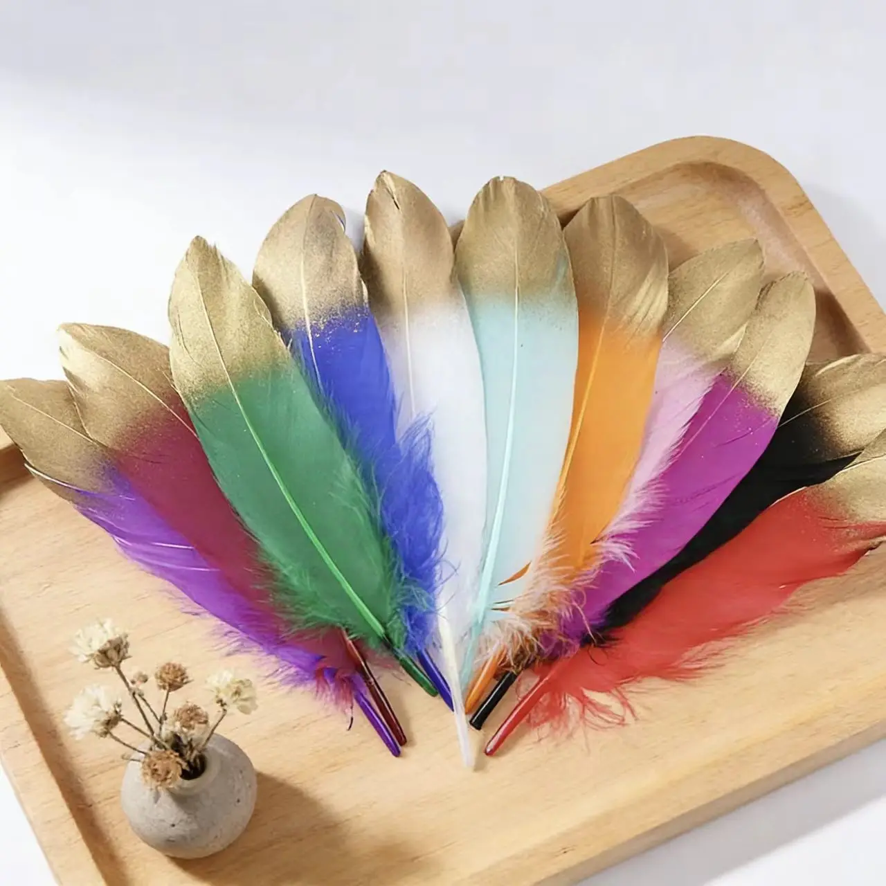 

Gold Dipped Feather Natural Goose Turkey Feathers for Wedding Party Gift Box Cake Decoration Balloon Filler DIY Crafts
