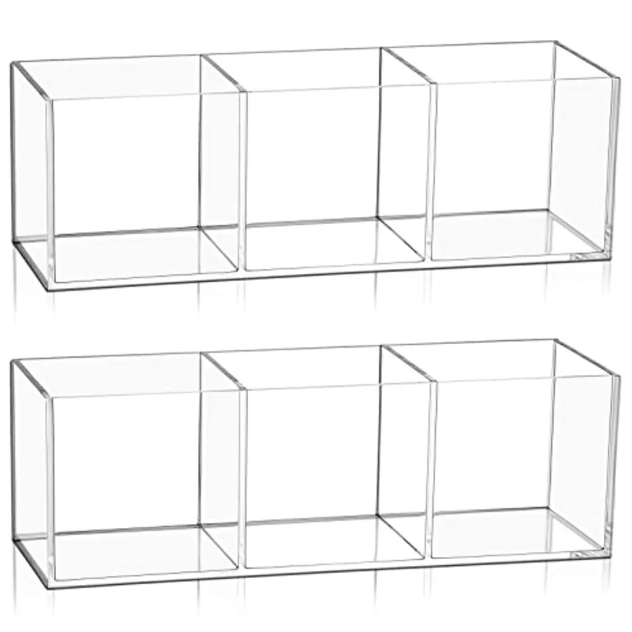 

2 Pieces Acrylic Cube Organizer 3 Compartments Clear Acrylic Peil Holder Makeup Brush Drawer Organizer for Desk Office Vanity