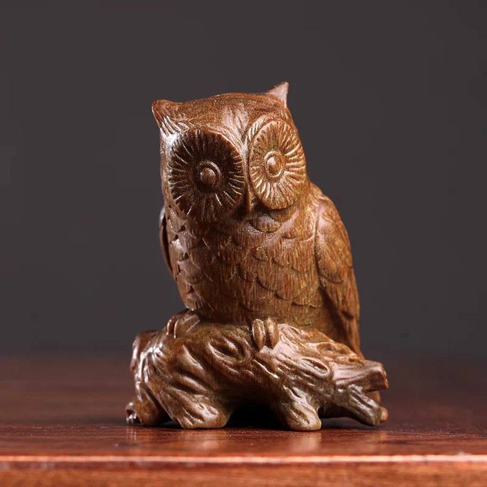 JW93- 6 CM Pretty Owl Green Sandalwood Sculpture Animal Figurine Decoration Craft Gift Miniatur Ornaments