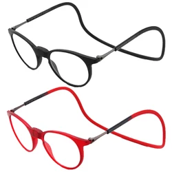 2PCS New Magnet Hanging Neck TR90 Reading Glasses Men Women Anti-Blue Light Portable Ultra-light Computer Spectacles Round-Frame