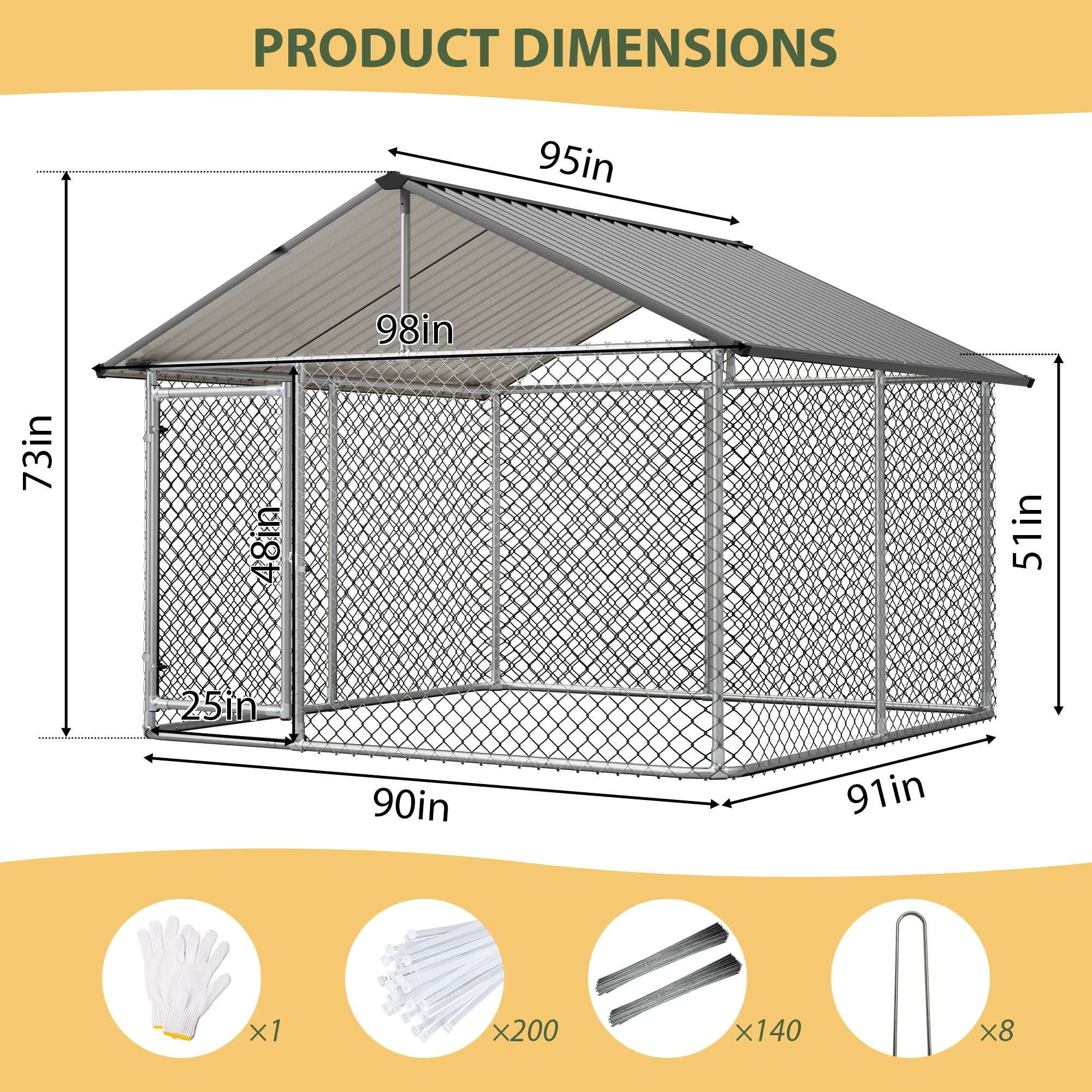Heavy Duty 7.5x7.5x6 ft Outdoor Dog Kennel with Gable Roof,Galvanized Chain Link Dog Run Cage with Waterproof UV-Resistant Cover