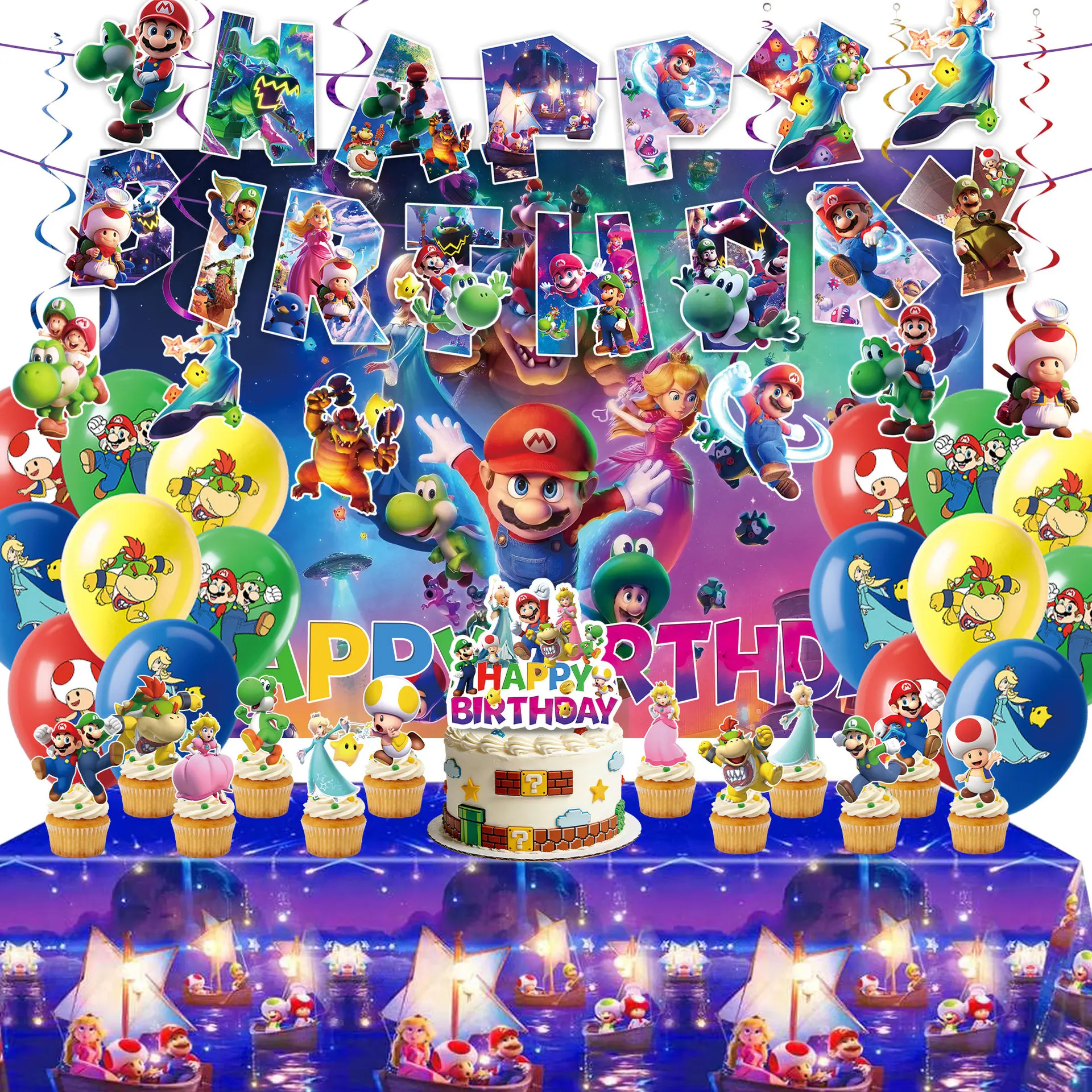 Décoration d'anniversaire pour enfants Voie Lactée, vaisselle jetable, gobelets, assiettes, ballons Super Mario, fournitures pour fête d'anniversaire ou baby shower