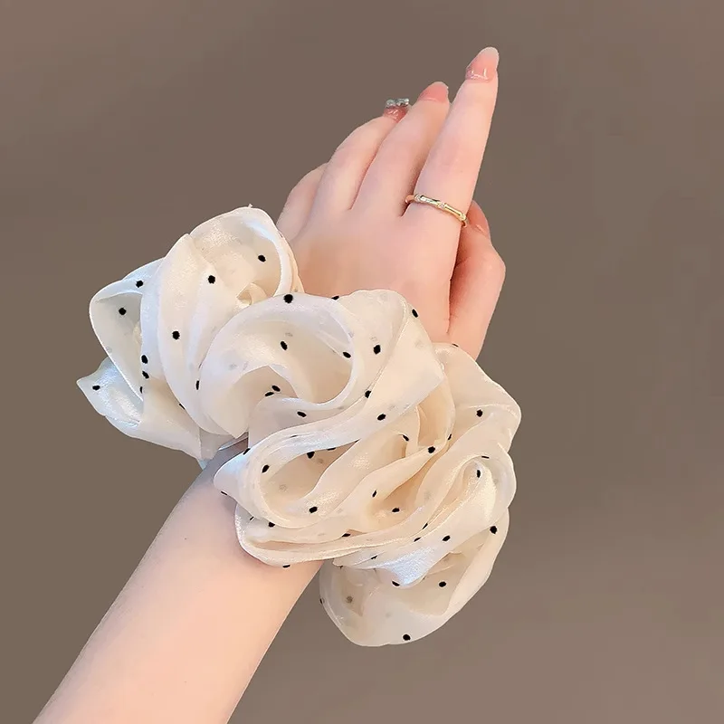 Französischer, sanfter Polka-Dot-Haargummi mit Farbverlauf, voluminös, für Pferdeschwänze, neues Accessoire
