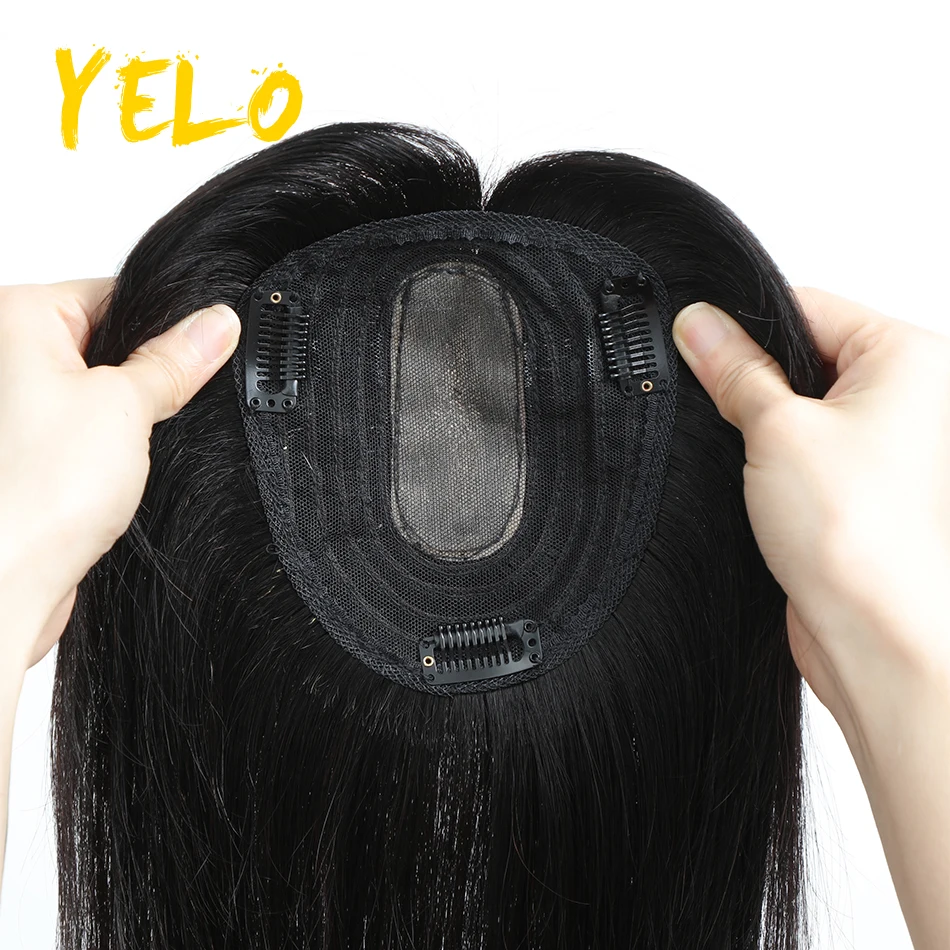 Straight Human Hair Topper Natural Color In Virgin European Hair Silk Top Hair Pieces For Women Breathable Skin Base 12*13 Cm